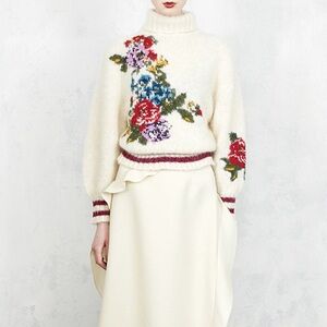 Leur Logette Floral Turtleneck Alpaca Sweater